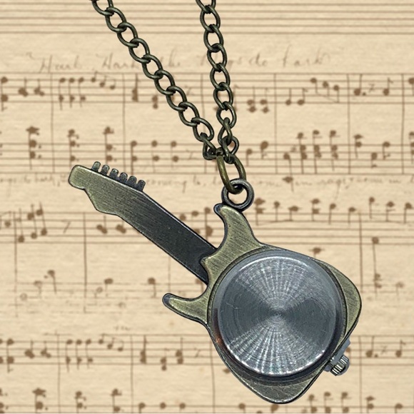 Alloy Guitar Pocket Quartz Watch With Chain For Any Music Lover - Picture 3 of 4